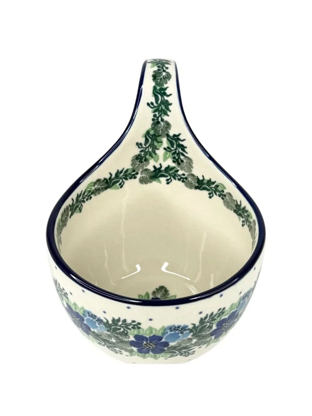Boleslawiec Ceramika Art Polish Pottery Bowl With Loop Handle Blue Floral Soup - Picture 8 of 10